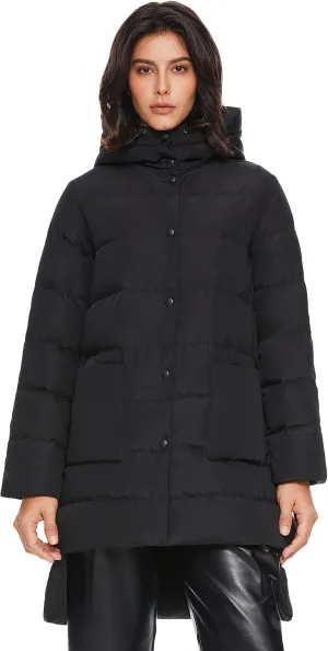 Orolay Women's Warm Quilted Down Jacket Ladies Hooded Coat Long Puffer Jacket
