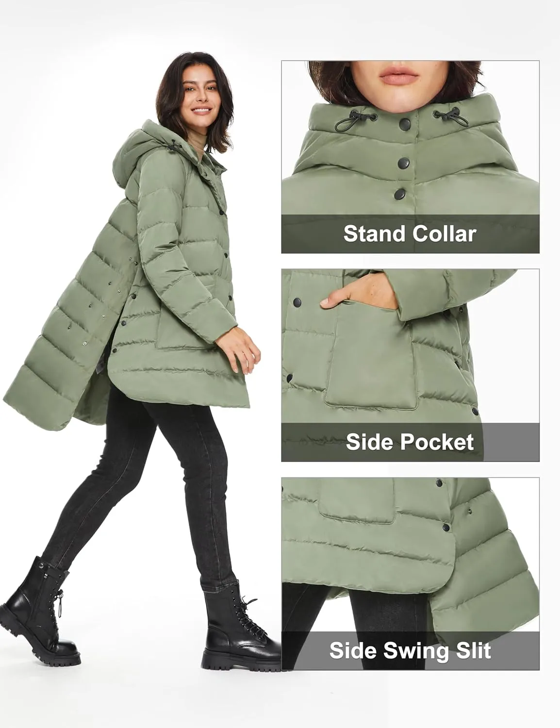 Orolay Women's Warm Quilted Down Jacket Ladies Hooded Coat Long Puffer Jacket