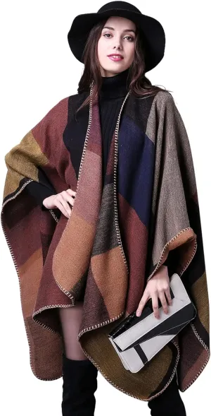 Pashmina Shawls and Wraps, Warm Knit Ruana Ponchos for Women, Open Front Cardigan Shawl Poncho Sweater Women