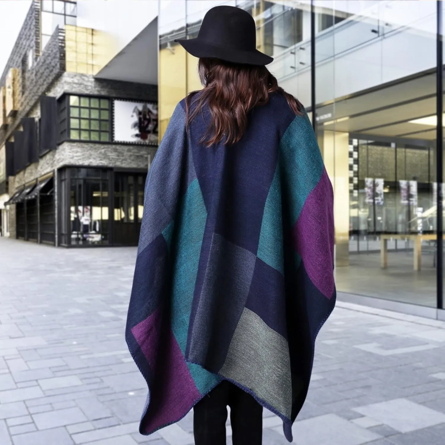 Pashmina Shawls and Wraps, Warm Knit Ruana Ponchos for Women, Open Front Cardigan Shawl Poncho Sweater Women