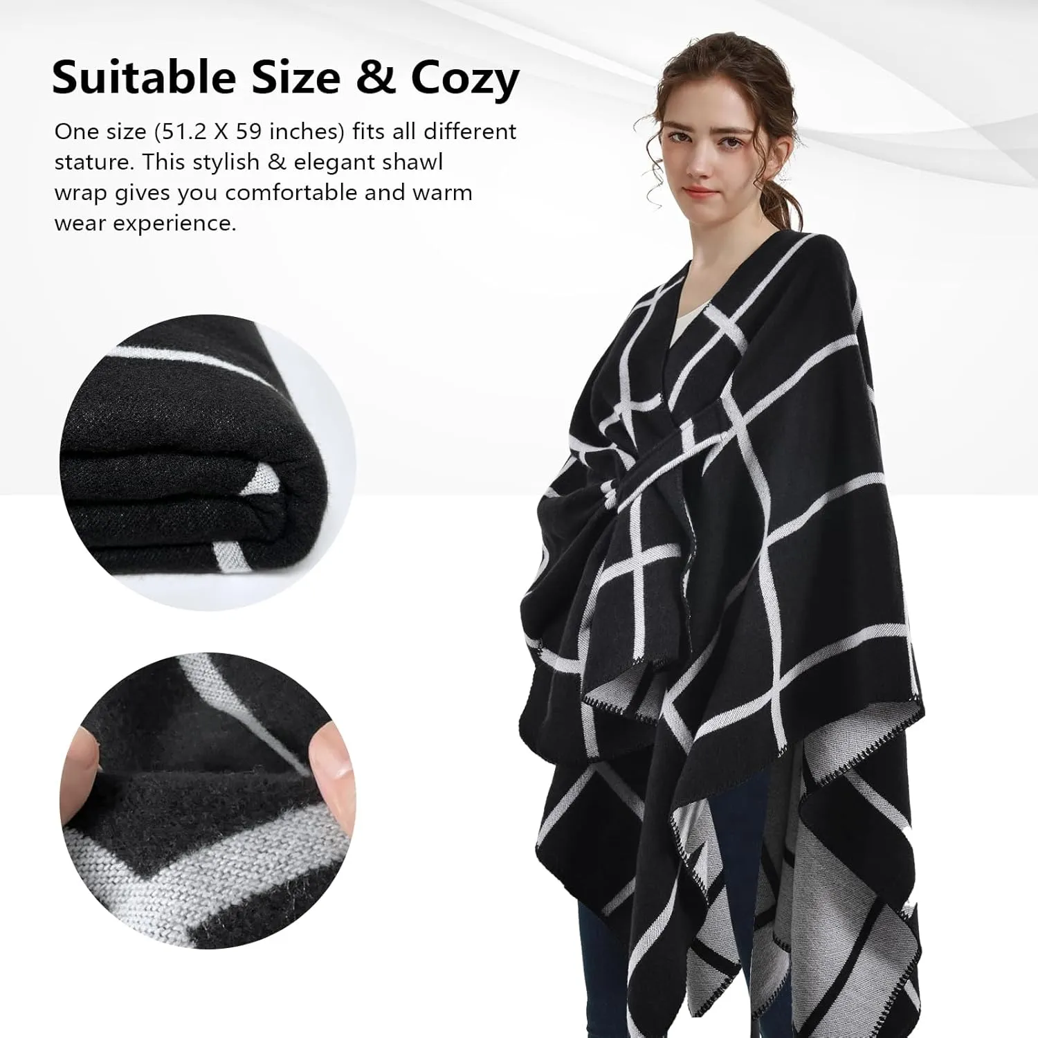 Pashmina Shawls and Wraps, Warm Knit Ruana Ponchos for Women, Open Front Cardigan Shawl Poncho Sweater Women