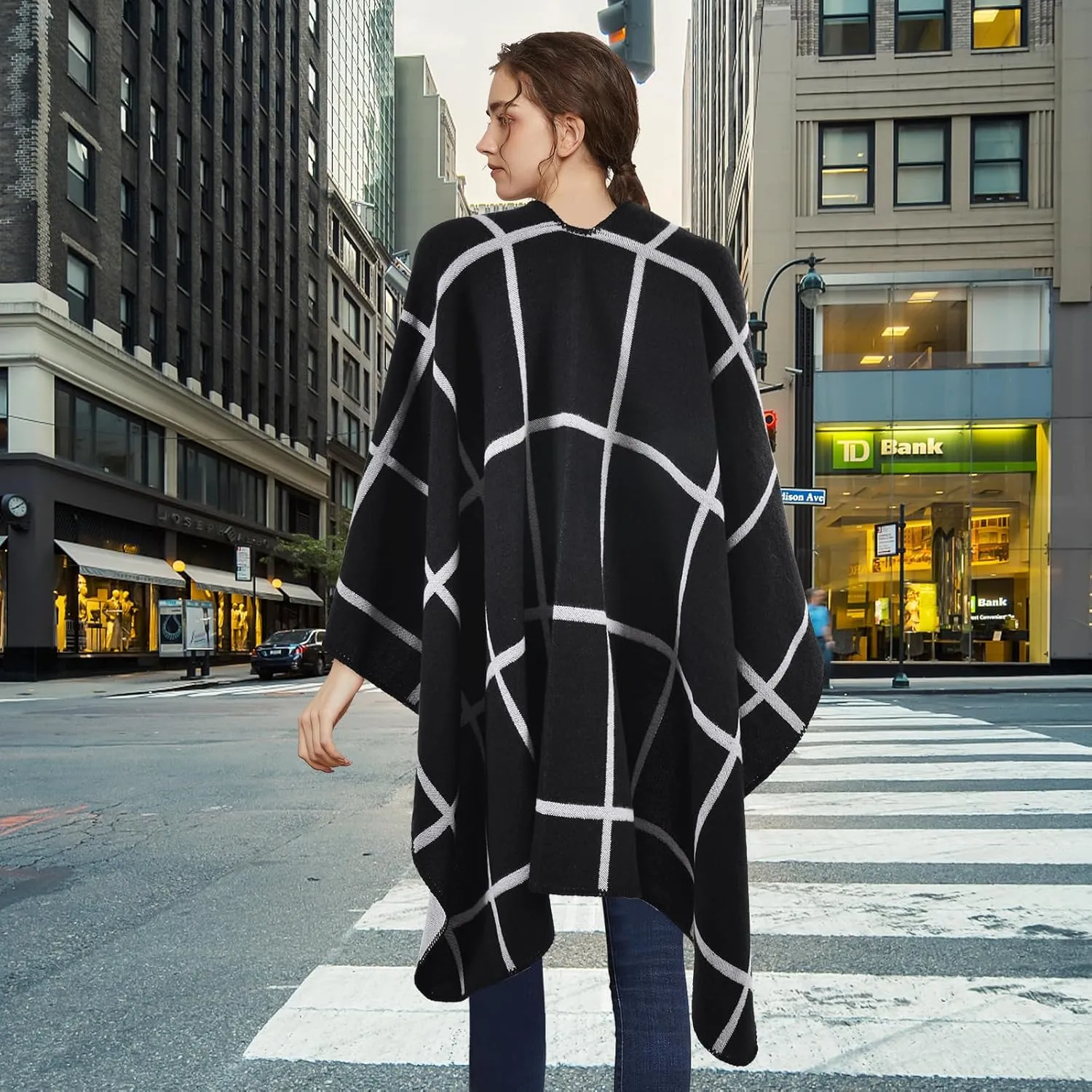 Pashmina Shawls and Wraps, Warm Knit Ruana Ponchos for Women, Open Front Cardigan Shawl Poncho Sweater Women