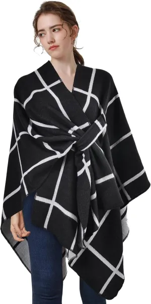 Pashmina Shawls and Wraps, Warm Knit Ruana Ponchos for Women, Open Front Cardigan Shawl Poncho Sweater Women