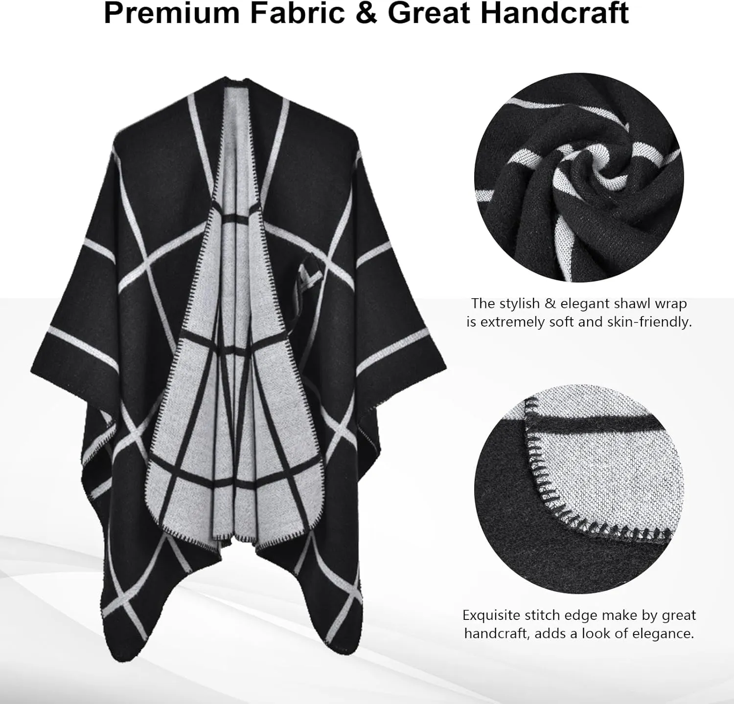 Pashmina Shawls and Wraps, Warm Knit Ruana Ponchos for Women, Open Front Cardigan Shawl Poncho Sweater Women