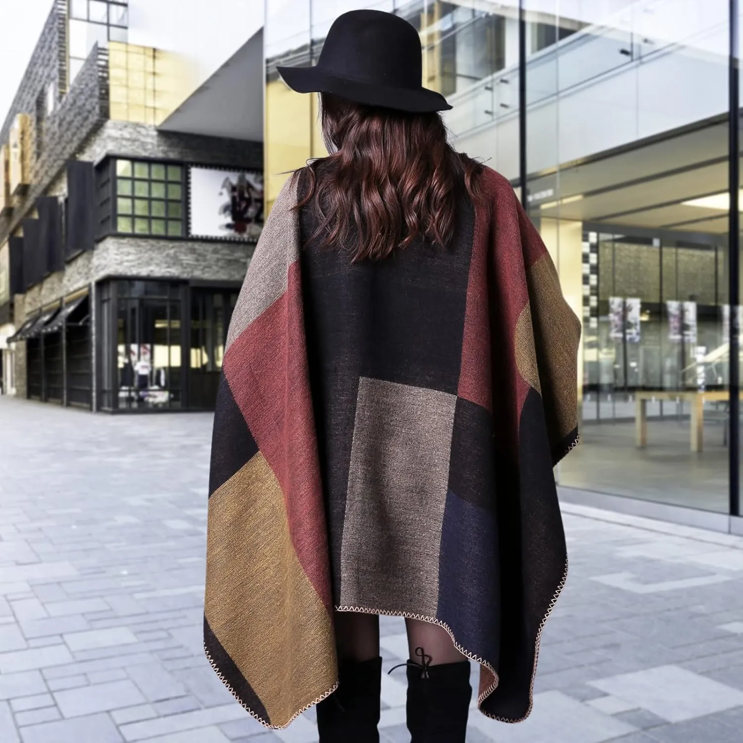 Pashmina Shawls and Wraps, Warm Knit Ruana Ponchos for Women, Open Front Cardigan Shawl Poncho Sweater Women