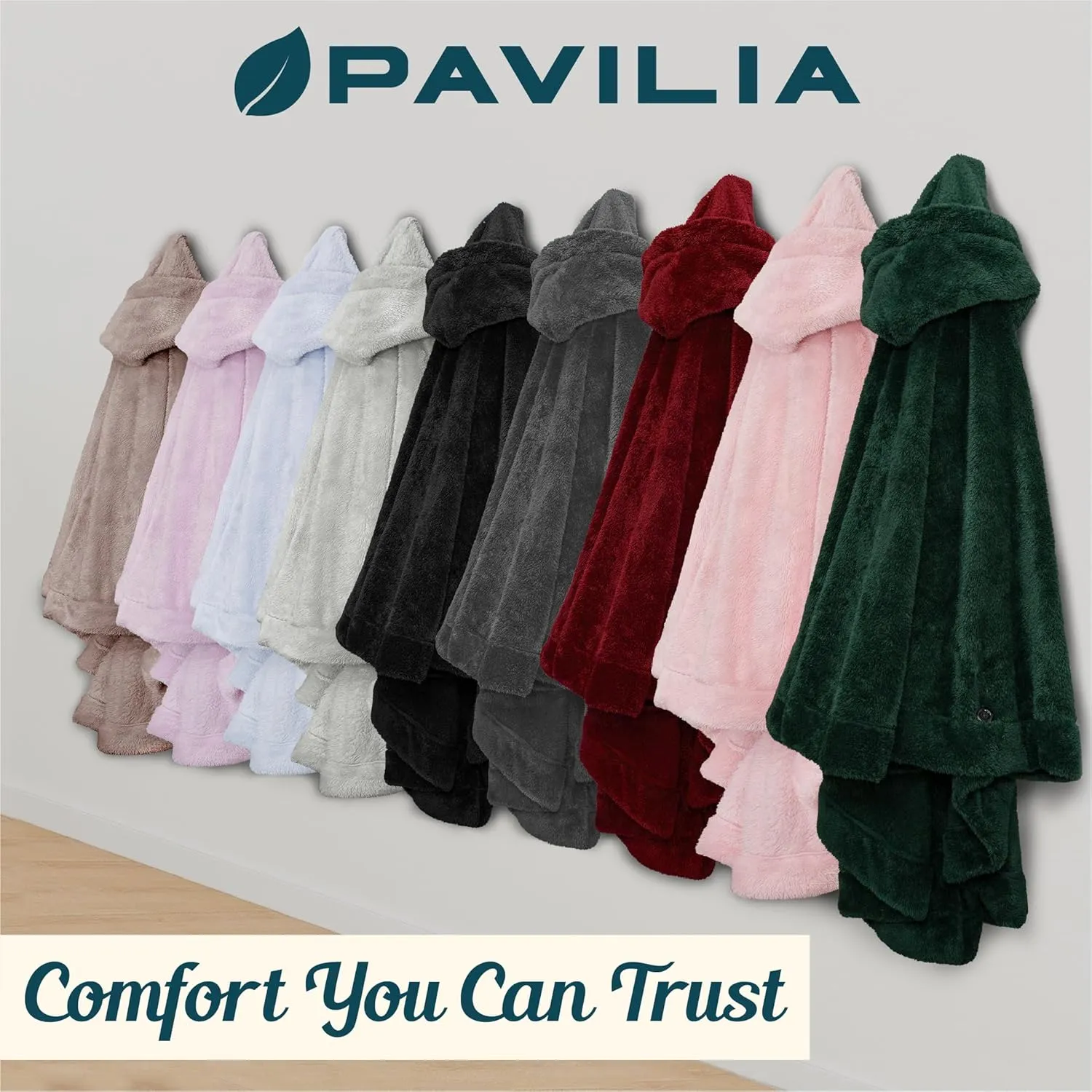 PAVILIA Angel Wrap Hooded Blanket Poncho, Wearable Blanket Throw Wrap Poncho for Women Adult, Cozy Fluffy Sherpa Fleece Shawl Cape with Hood pockets, Warm Gift for Mom Wife, Black
