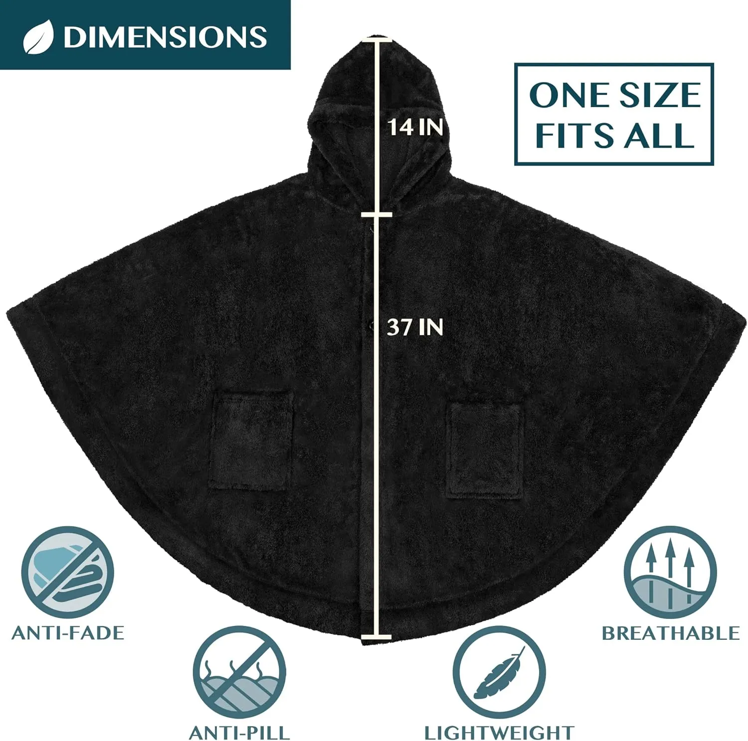 PAVILIA Angel Wrap Hooded Blanket Poncho, Wearable Blanket Throw Wrap Poncho for Women Adult, Cozy Fluffy Sherpa Fleece Shawl Cape with Hood pockets, Warm Gift for Mom Wife, Black