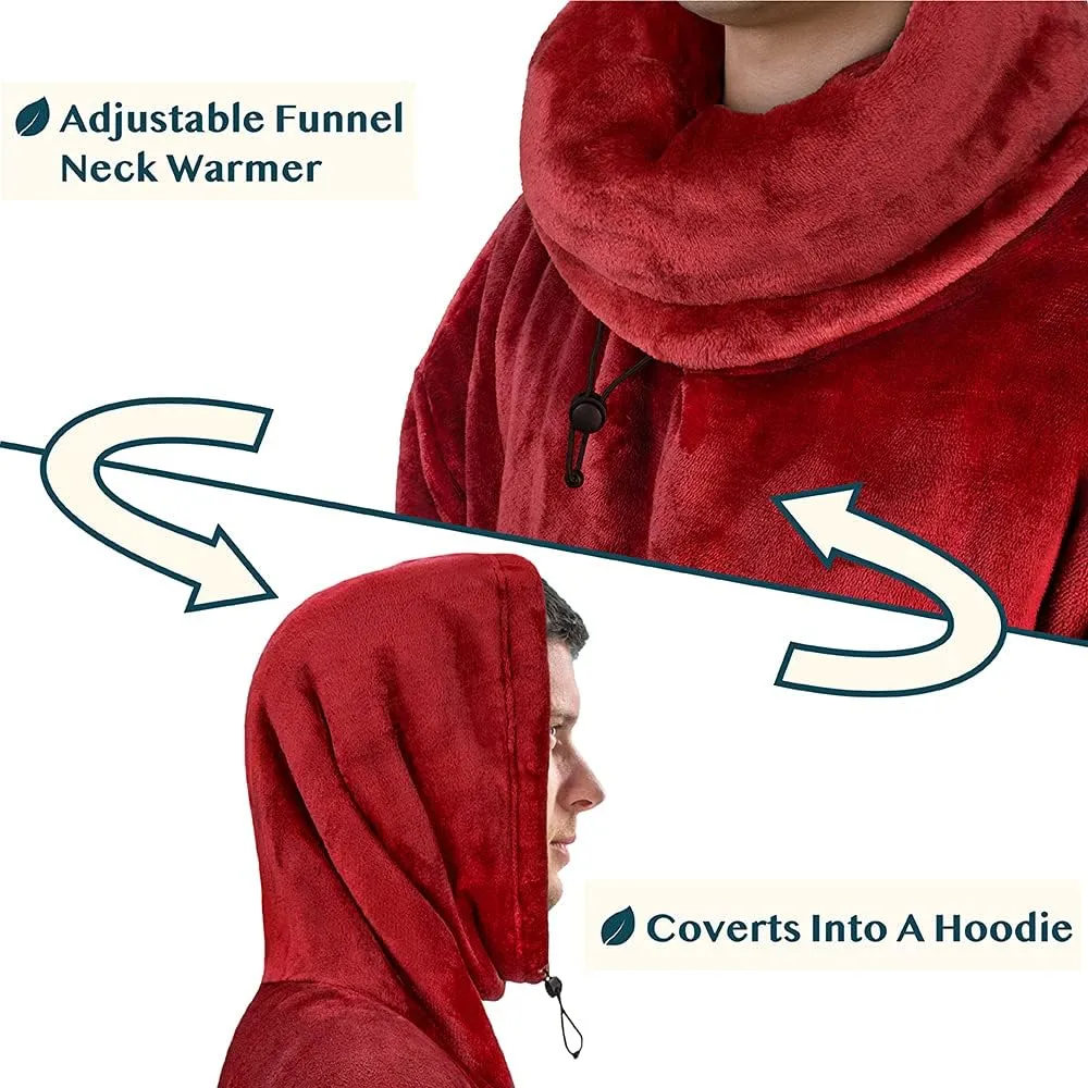 PAVILIA Wearable Blanket Poncho Women Men, Oversized Hoodie Sweatshirt Sweater Neck Warmer, Fleece Soft Hug Sleep Pod Adult