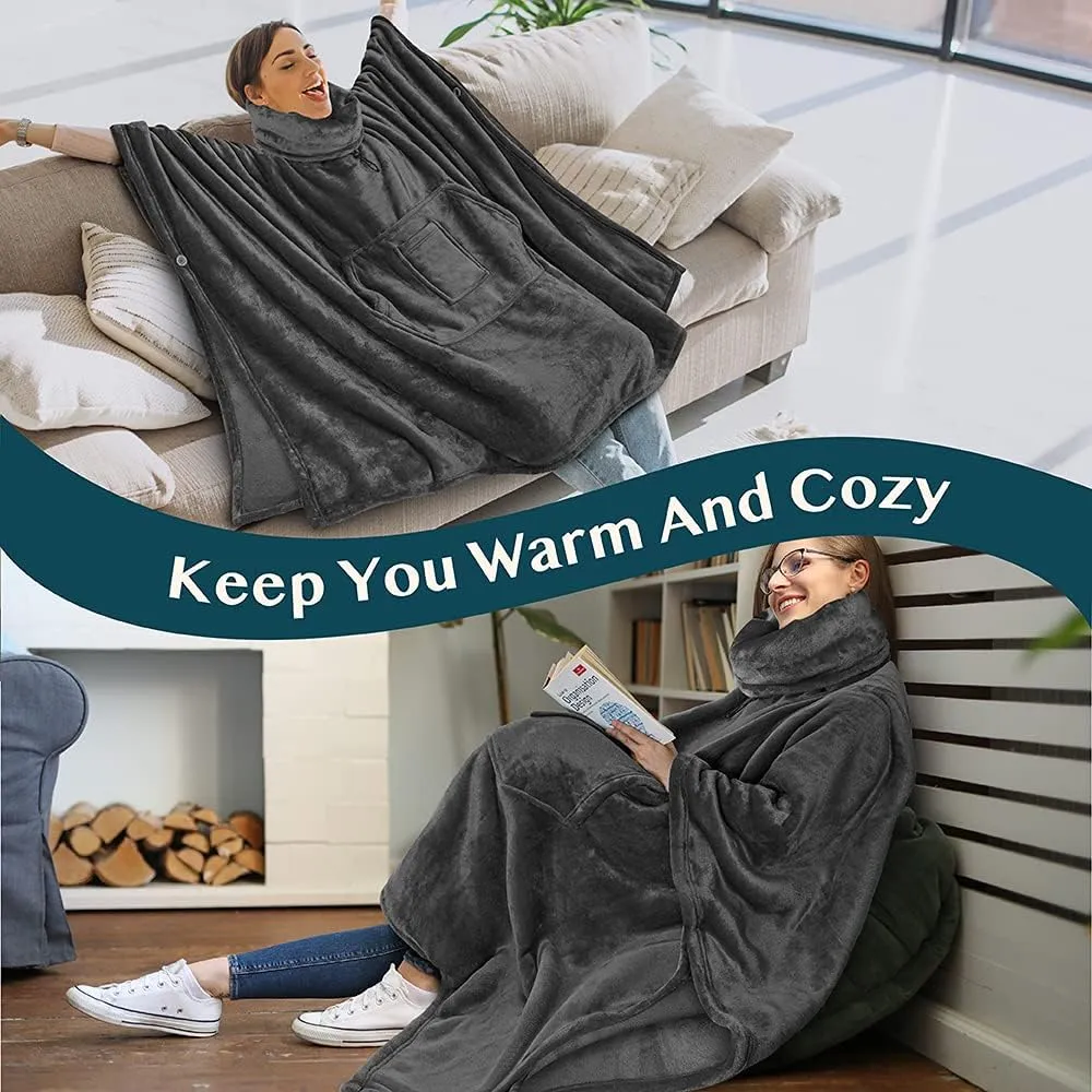 PAVILIA Wearable Blanket Poncho Women Men, Oversized Hoodie Sweatshirt Sweater Neck Warmer, Fleece Soft Hug Sleep Pod Adult