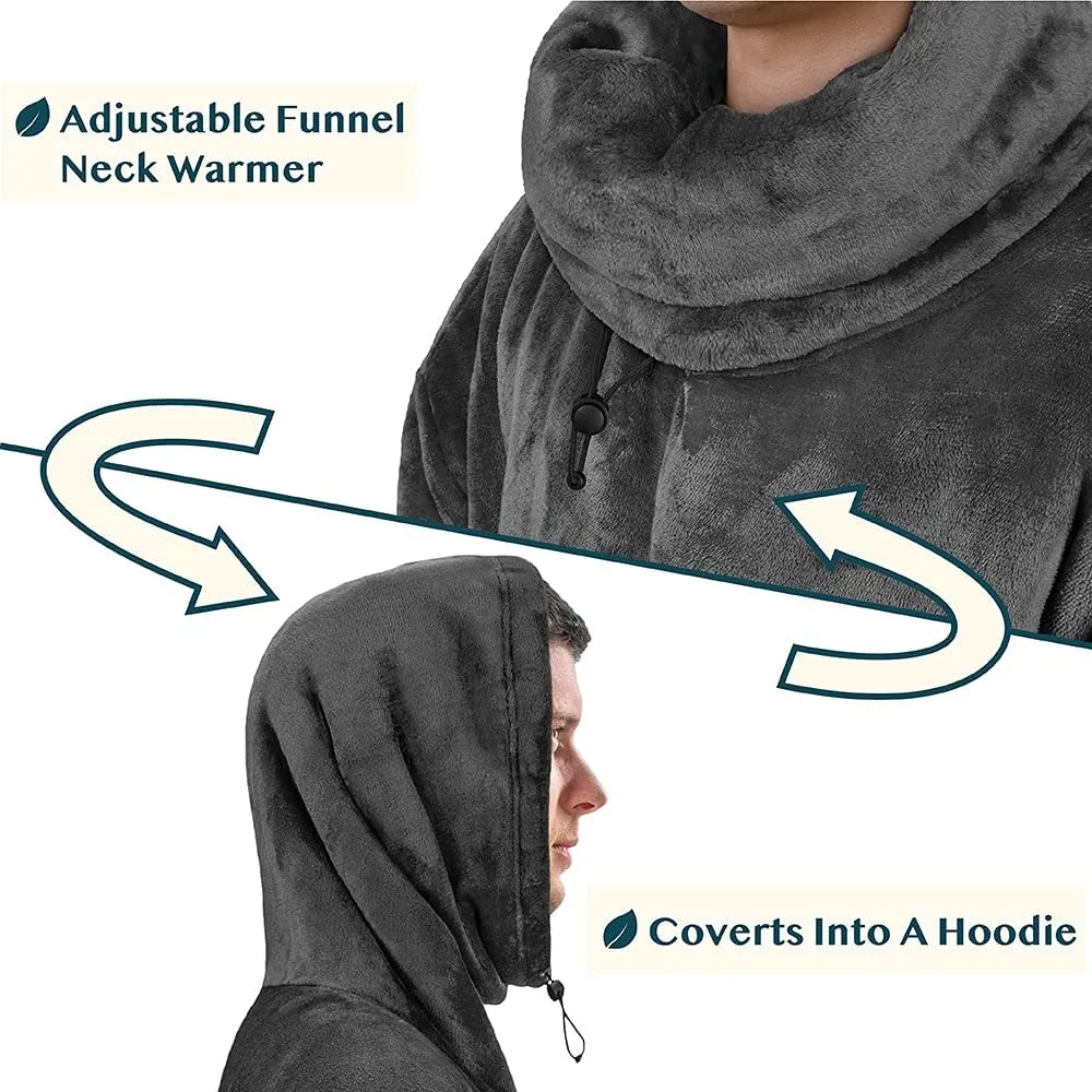 PAVILIA Wearable Blanket Poncho Women Men, Oversized Hoodie Sweatshirt Sweater Neck Warmer, Fleece Soft Hug Sleep Pod Adult