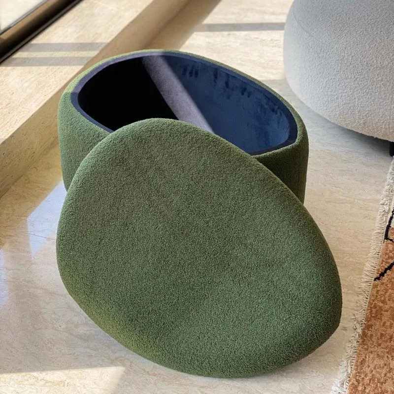 Pebble Snuggle Boucle Pouffe With Storage - Green