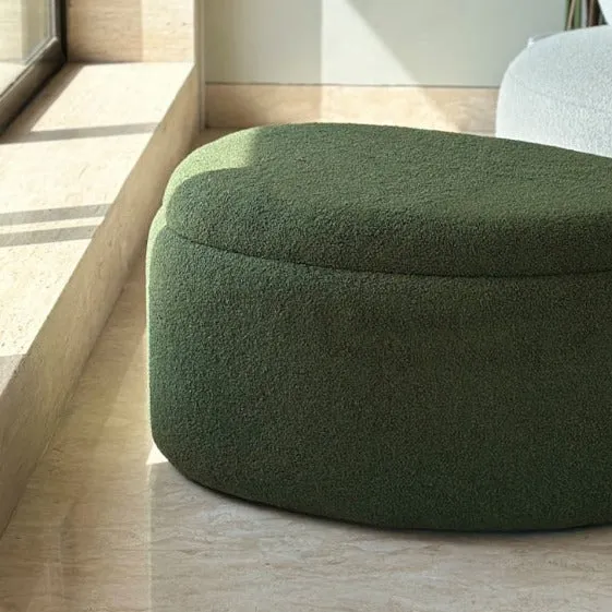 Pebble Snuggle Boucle Pouffe With Storage - Green
