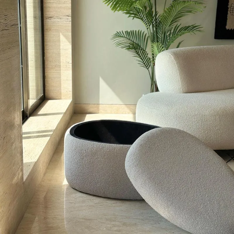 Pebble Snuggle Boucle Pouffe With Storage - Grey