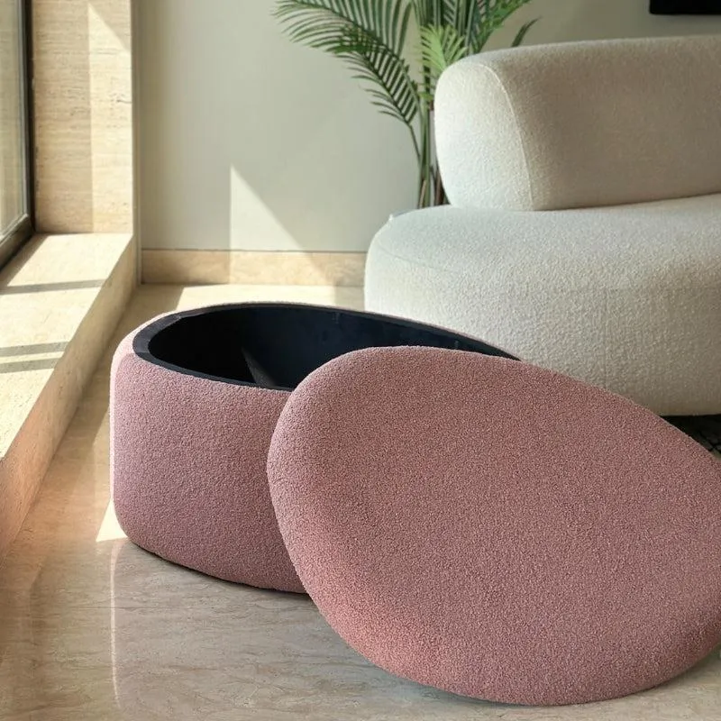 Pebble Snuggle Boucle Pouffe With Storage - Pink