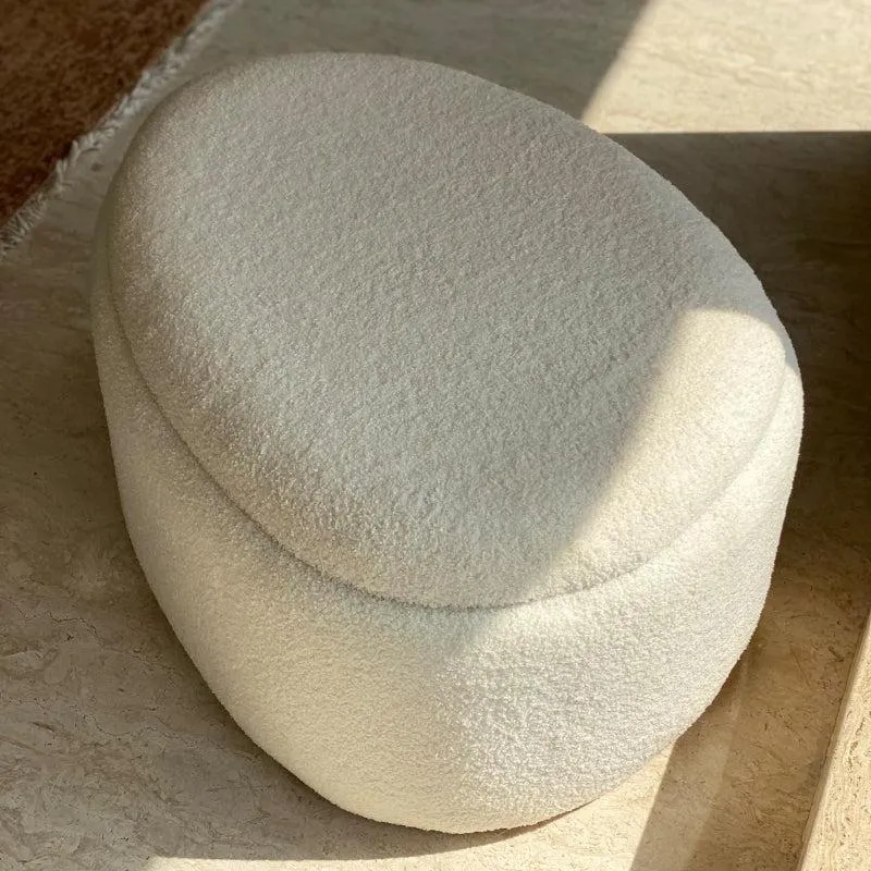 Pebble Snuggle Boucle Pouffe With Storage - White