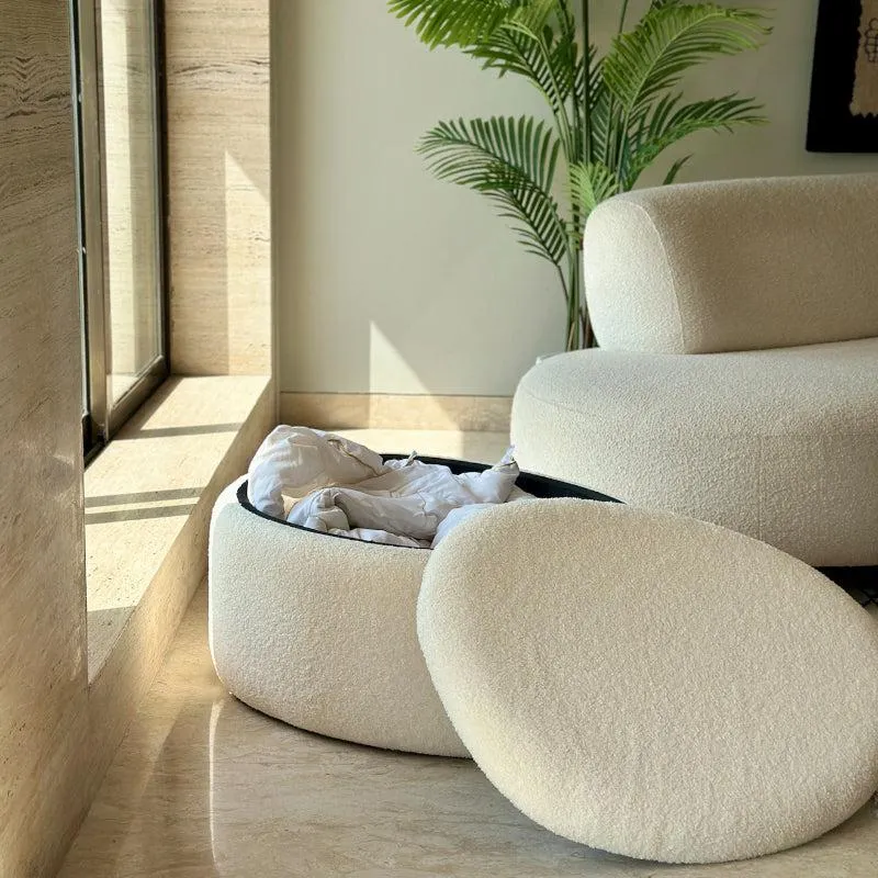 Pebble Snuggle Boucle Pouffe With Storage - White