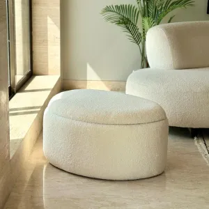 Pebble Snuggle Boucle Pouffe With Storage - White