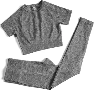 PINKSAVIOR Workout Sets for Women Two Piece Outfits Seamless High Waist Leggings Yoga Crop Tops Athletic Sports Gym Sets
