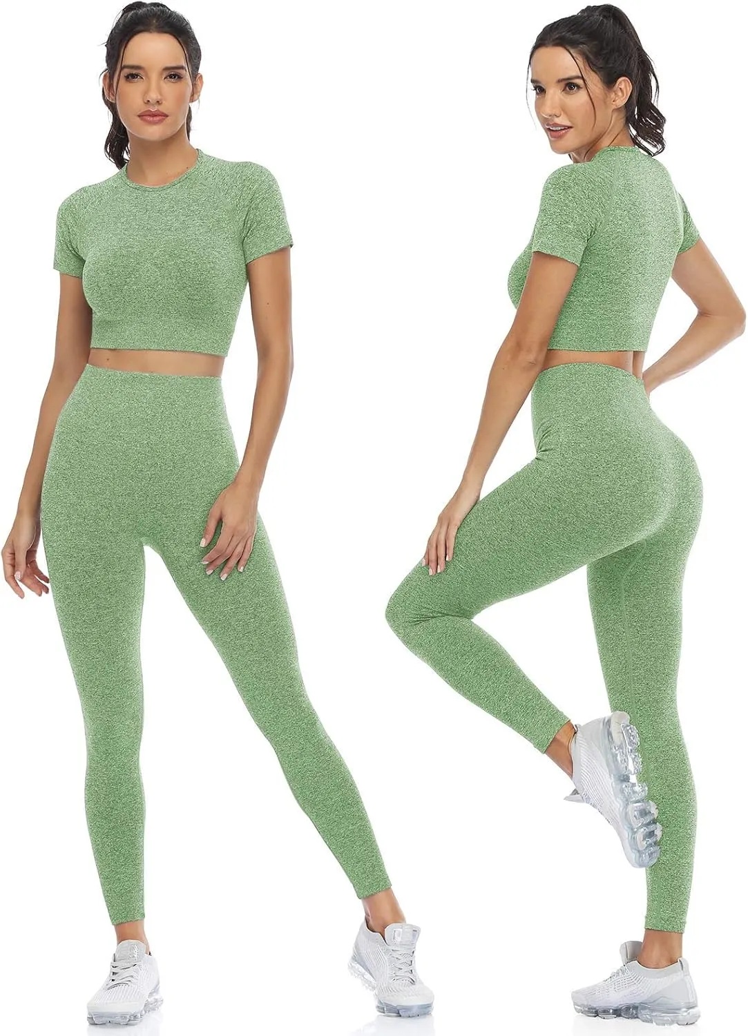 PINKSAVIOR Workout Sets for Women Two Piece Outfits Seamless High Waist Leggings Yoga Crop Tops Athletic Sports Gym Sets