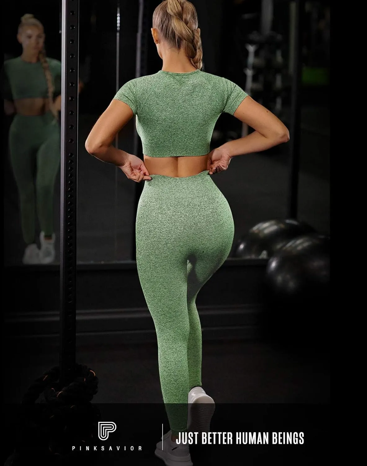 PINKSAVIOR Workout Sets for Women Two Piece Outfits Seamless High Waist Leggings Yoga Crop Tops Athletic Sports Gym Sets