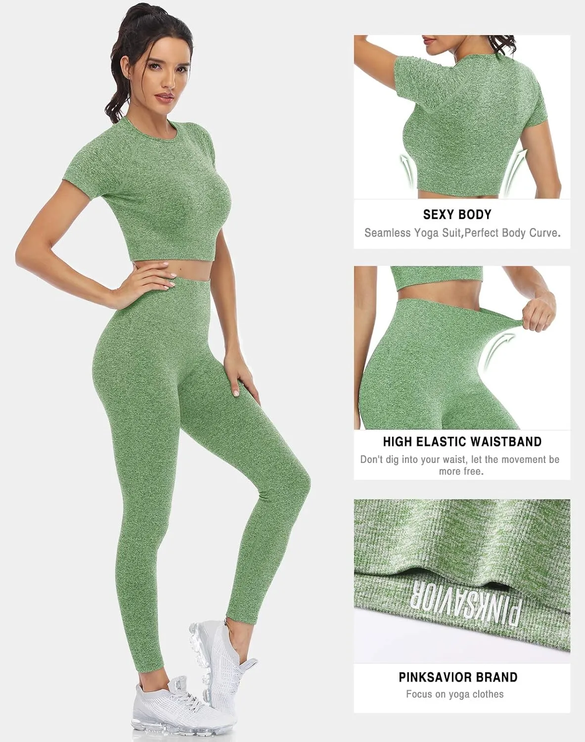 PINKSAVIOR Workout Sets for Women Two Piece Outfits Seamless High Waist Leggings Yoga Crop Tops Athletic Sports Gym Sets