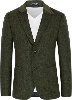 PJ PAUL JONES Mens Herringbone Blazer Vintage Tweed Wool Blend Sport Coat Jacket