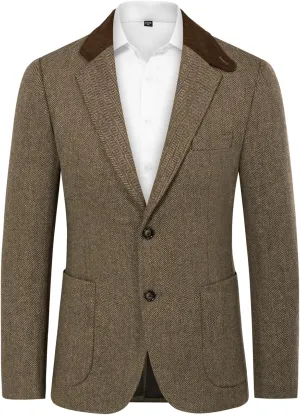 PJ PAUL JONES Mens Herringbone Blazer Vintage Tweed Wool Blend Sport Coat Jacket