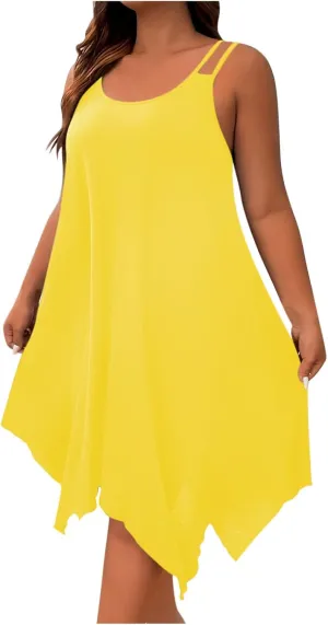 Plus Size 2025 Summer Dresses for Women Sexy Off The Shoulder Cami Dress Holiday Beach Loose Fit Dress Irregular Hem