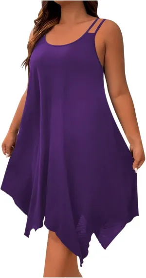 Plus Size 2025 Summer Dresses for Women Sexy Off The Shoulder Cami Dress Holiday Beach Loose Fit Dress Irregular Hem