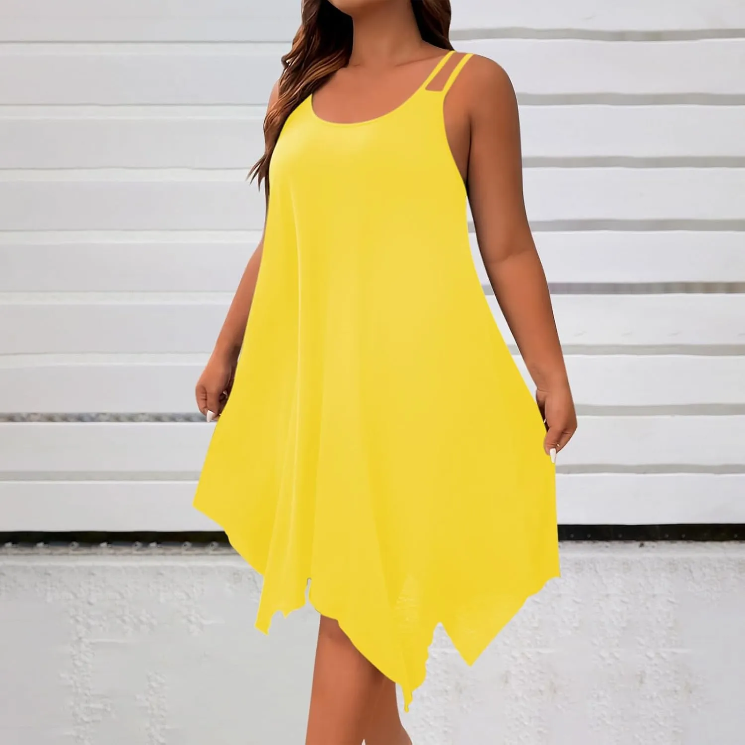 Plus Size 2025 Summer Dresses for Women Sexy Off The Shoulder Cami Dress Holiday Beach Loose Fit Dress Irregular Hem