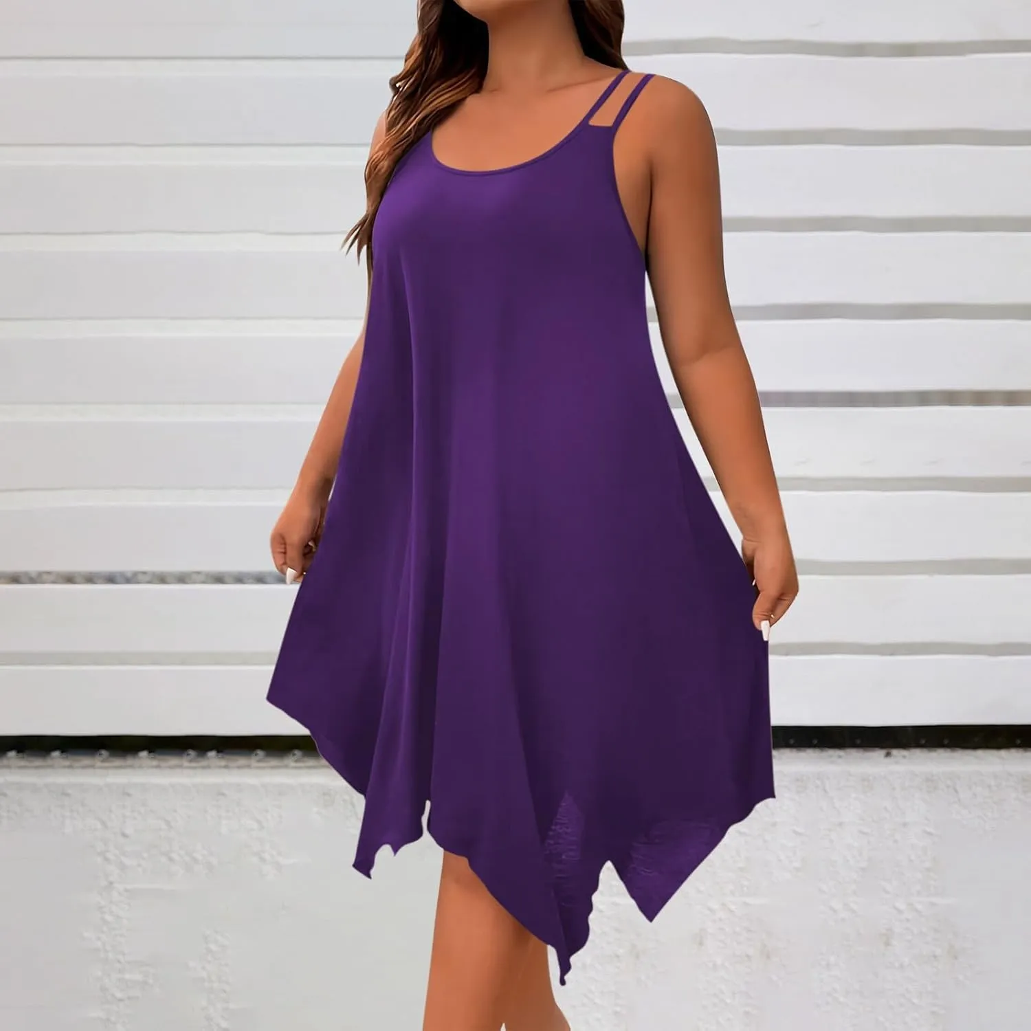 Plus Size 2025 Summer Dresses for Women Sexy Off The Shoulder Cami Dress Holiday Beach Loose Fit Dress Irregular Hem
