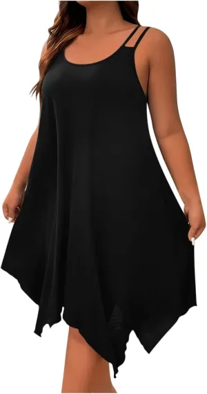 Plus Size 2025 Summer Dresses for Women Sexy Off The Shoulder Cami Dress Holiday Beach Loose Fit Dress Irregular Hem