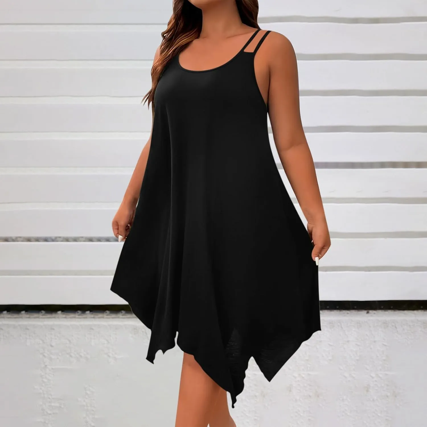 Plus Size 2025 Summer Dresses for Women Sexy Off The Shoulder Cami Dress Holiday Beach Loose Fit Dress Irregular Hem