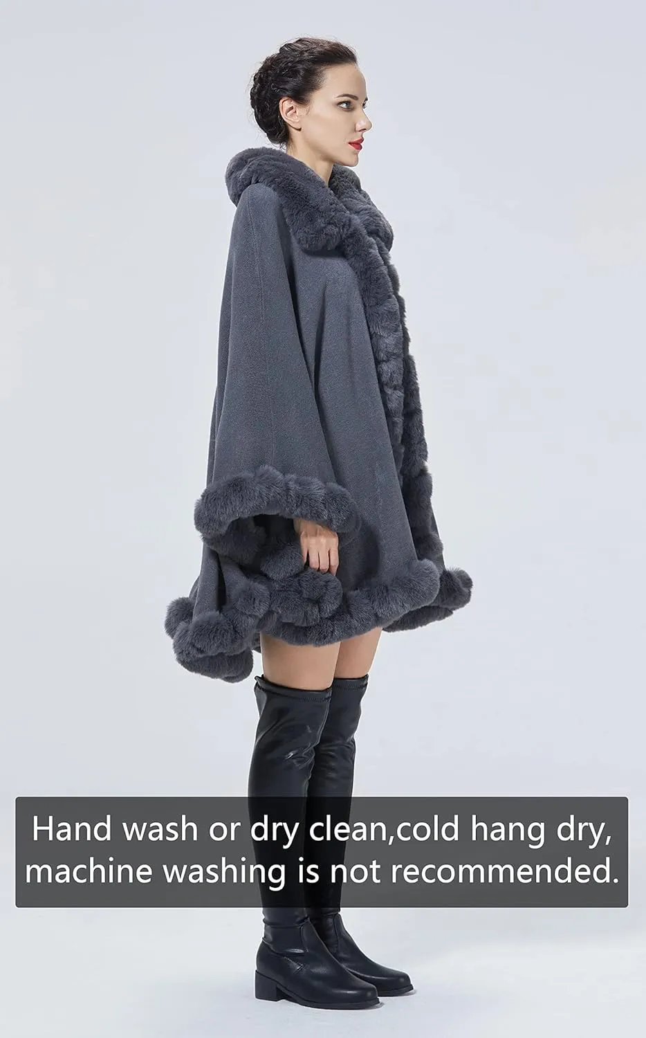 Poncho Shawl Wrap Winter Faux Fur Cape Cloak Coat with Faux Fur Trim Sleeveless Cardigan for Party