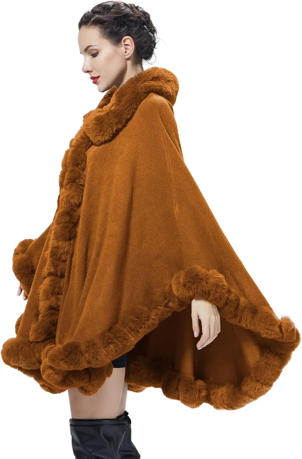 Poncho Shawl Wrap Winter Faux Fur Cape Cloak Coat with Faux Fur Trim Sleeveless Cardigan for Party