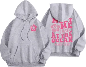 Preppy Hoodie Womens Pink pom Puff Hoodie Y2K Preppy Oversized Sweatshirt for Teen Girls Long Sleeve Drawstring Pullover Hoodies Today Deals Prime IZ05-Grey Large