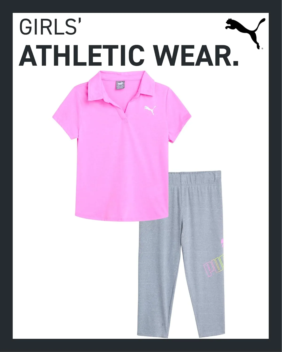 PUMA Girls' Leggings - 2 Piece Short Sleeve Performance T-shirt and Active Leggings - Matching Athletic Sets for Girls (S-L)
