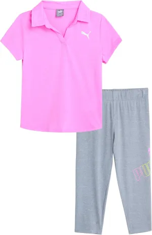 PUMA Girls' Leggings - 2 Piece Short Sleeve Performance T-shirt and Active Leggings - Matching Athletic Sets for Girls (S-L)