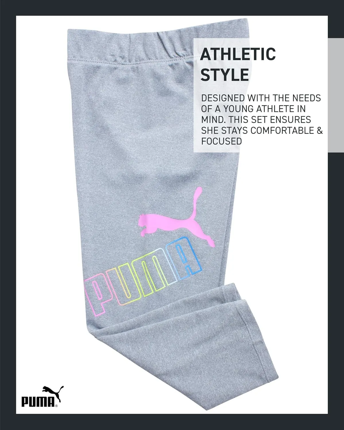 PUMA Girls' Leggings - 2 Piece Short Sleeve Performance T-shirt and Active Leggings - Matching Athletic Sets for Girls (S-L)