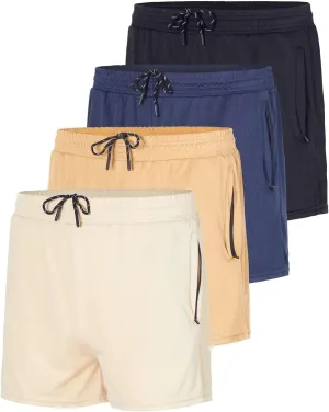 Real Essentials 4 Pack: Men's 3 Inch Mesh Running Short Shorts with Zipper Pockets - Quick Dry Gym Athletic