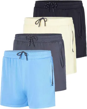 Real Essentials 4 Pack: Men's 3 Inch Mesh Running Short Shorts with Zipper Pockets - Quick Dry Gym Athletic