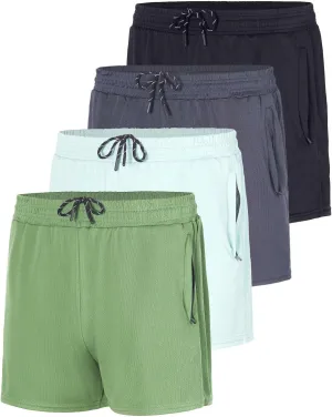 Real Essentials 4 Pack: Men's 3 Inch Mesh Running Short Shorts with Zipper Pockets - Quick Dry Gym Athletic