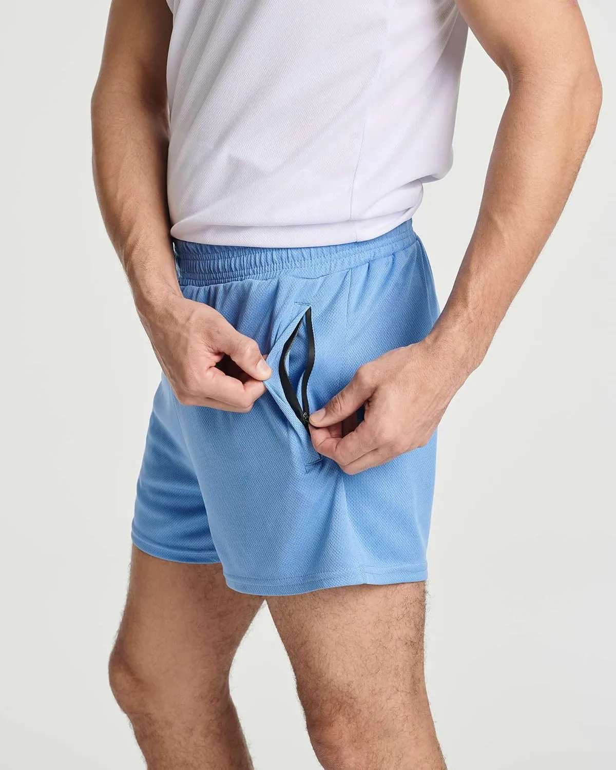 Real Essentials 4 Pack: Men's 3 Inch Mesh Running Short Shorts with Zipper Pockets - Quick Dry Gym Athletic