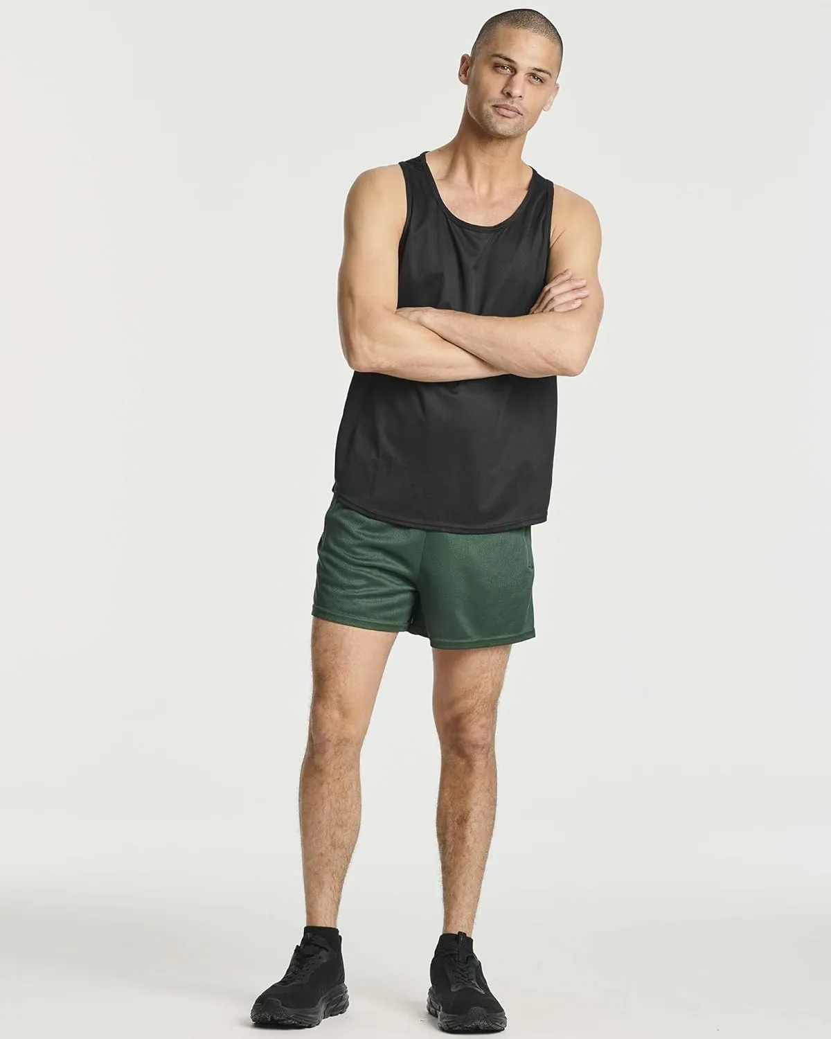 Real Essentials 4 Pack: Men's 3 Inch Mesh Running Short Shorts with Zipper Pockets - Quick Dry Gym Athletic