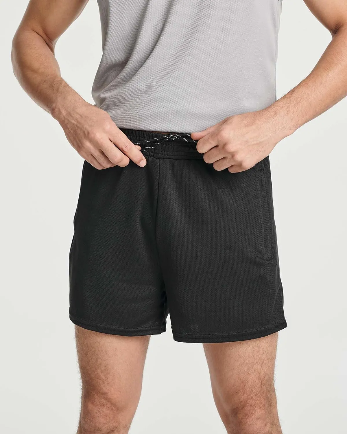 Real Essentials 4 Pack: Men's 3 Inch Mesh Running Short Shorts with Zipper Pockets - Quick Dry Gym Athletic