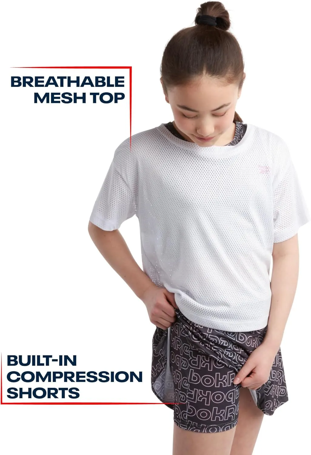 Reebok Girls' Active Skirt Set - 3 Piece Mesh T-Shirt, Crop Tank Top, and Athletic Skort - Girls Summer Activewear Set (7-12)