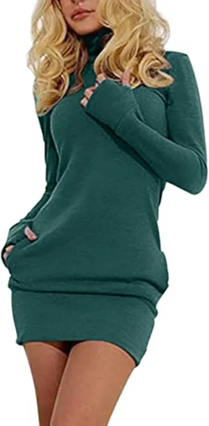 RMXEi Women's Sweatshirt Hoodie - Pullover Turtleneck Mini Dress, Winter Casual Hoodie