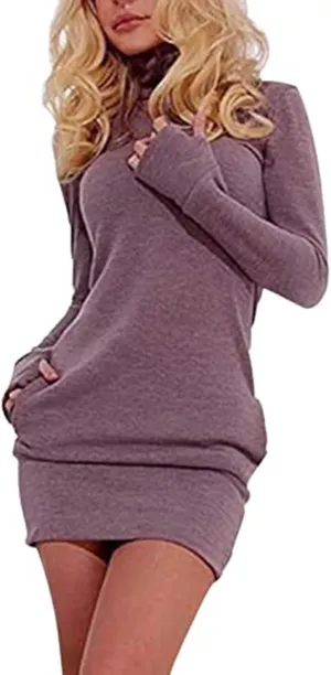 RMXEi Women's Sweatshirt Hoodie - Pullover Turtleneck Mini Dress, Winter Casual Hoodie