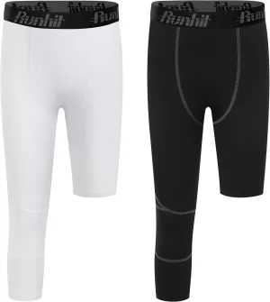 Runhit 3/4 One Leg Boys Compression Leggings,Athletic Tights Basketball Compression Pants,Youth Boys Base Layer Pants