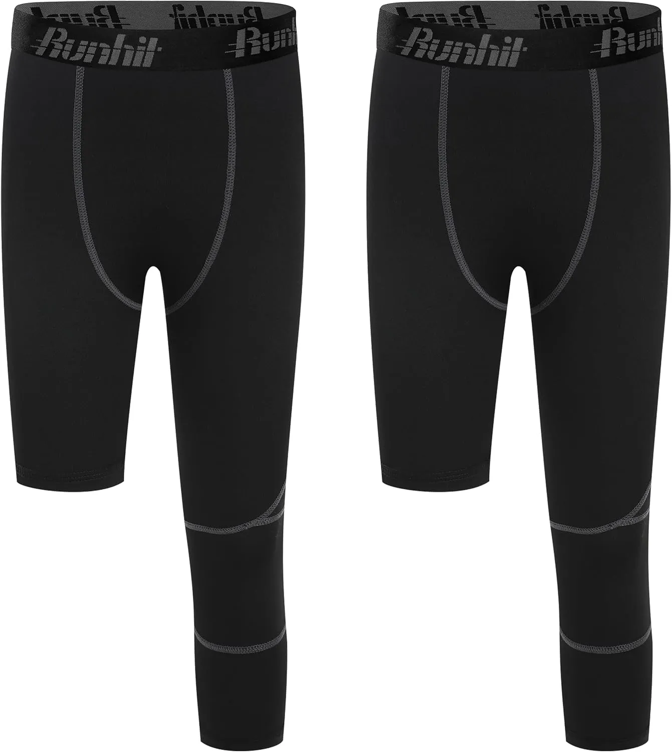 Runhit 3/4 One Leg Boys Compression Leggings,Athletic Tights Basketball Compression Pants,Youth Boys Base Layer Pants